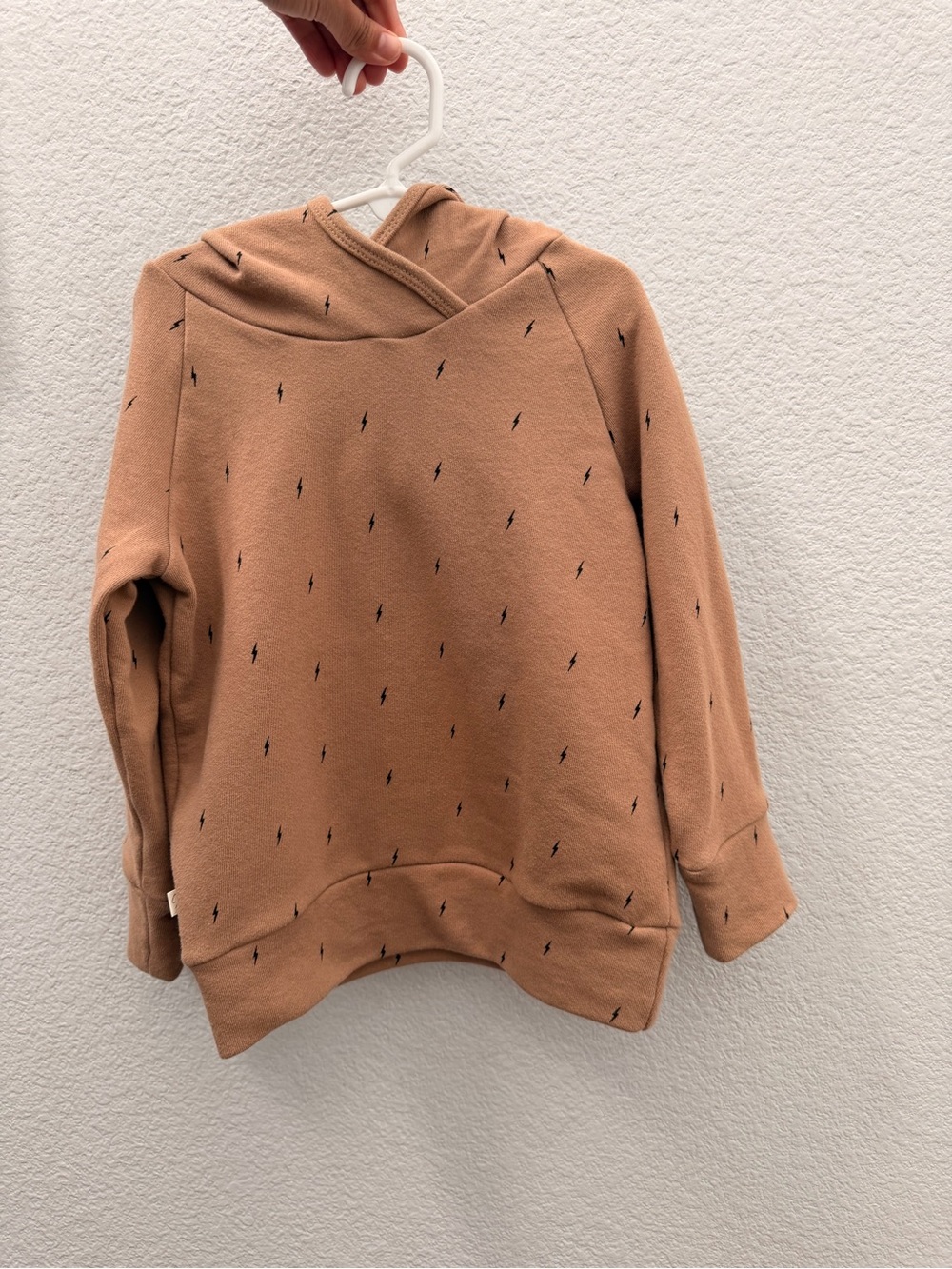 Kids Hoodie Sweatshirt in Tan with Tiny Black Lightning Pattern